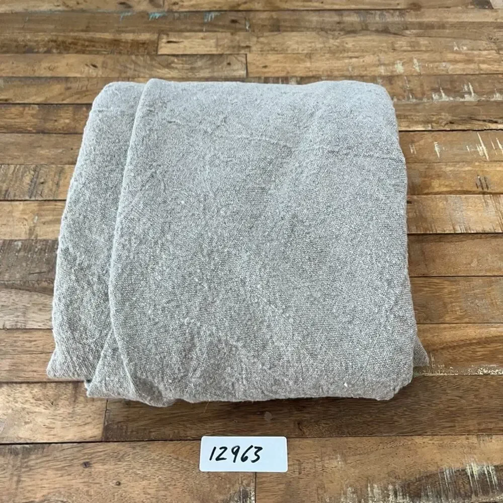Crate & Barrel Round Linen Neutral Beckett Tablecloth 90